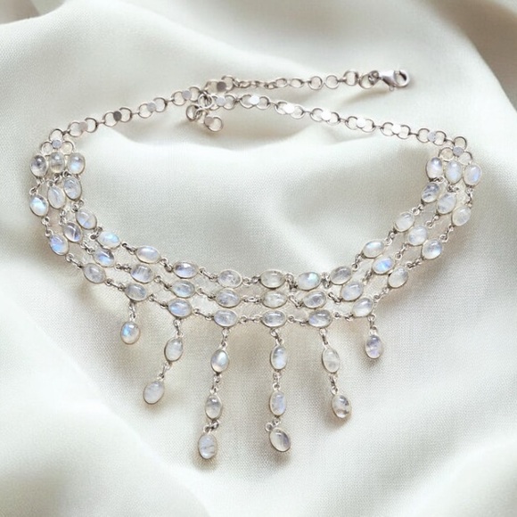 Vintage Sterling Silver Rainbow Moonstone Necklace - Picture 9 of 9